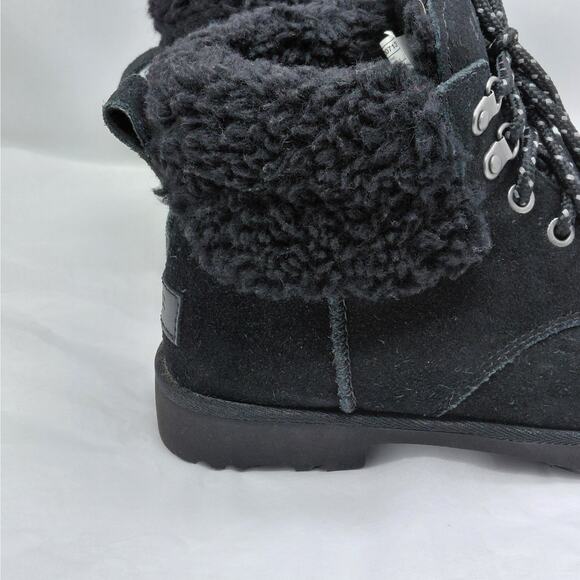 UGG Womens Boots Size 6 Black Suede Shearling Fur Lined Winter Ankle Lace Up New - Picture 6 of 12